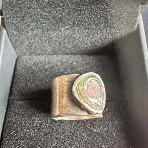 Watermelon tourmaline ring in silver